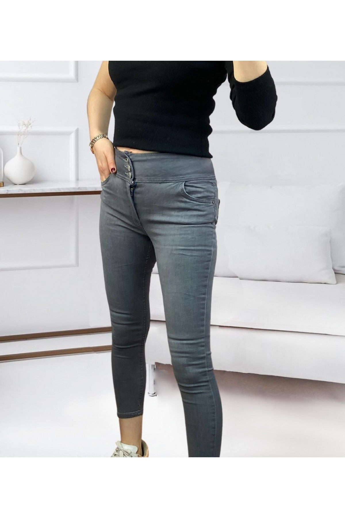 Yüksel Bel Likralı Kot Pantolon (Gri), 38357